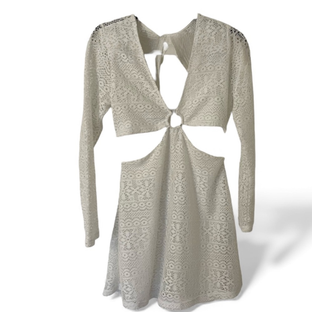 💐Divided Cut Out Lace Bell Sleeve Dress in Ivory Size XS - Picture 3 of 5